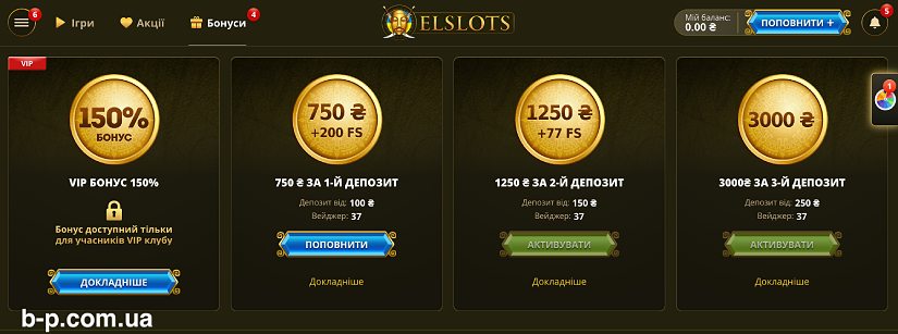 Бонуси онлайн казино Elslots